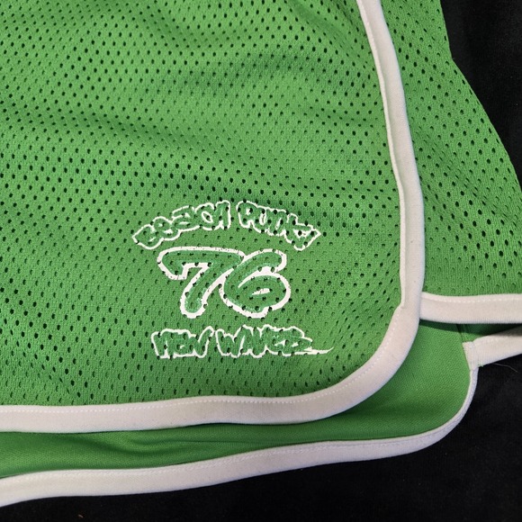 Y2K Neon Green Mesh Athletic Shorts Size L Unisex Retro Gym Drawstring Vintage - Picture 2 of 13
